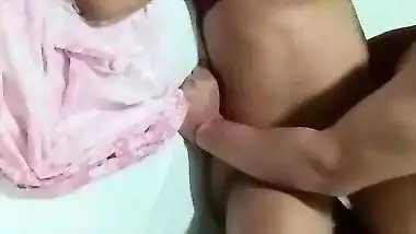 Wife in nighty gives blowjob and missionary fucking